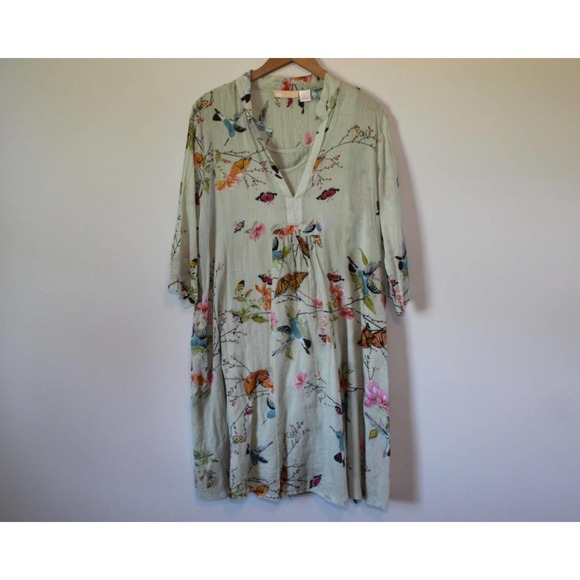 LA CERA Hummingbird Butterfly Print Dress Green Sundress Plus Size 1X H14855 - Picture 2 of 8
